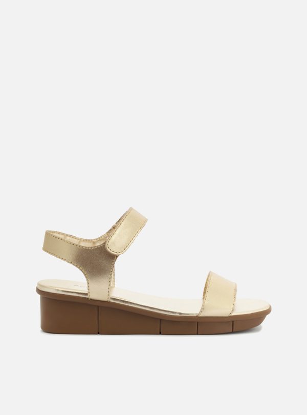 Sand?lia Dourada Couro Flatform Comfort