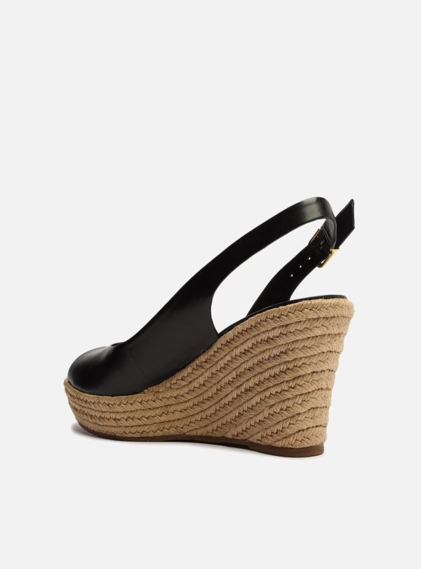 Espadrille Preta Couro Plataforma Fivela