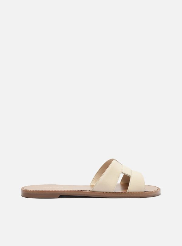 Sand?lia Rasteira Off-White Couro