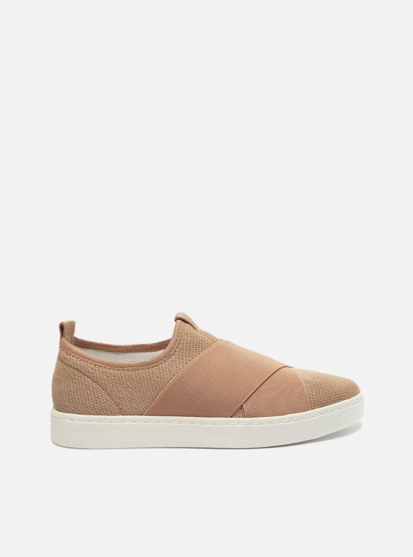 T?nis Slip On Nude Tecido El?sticos