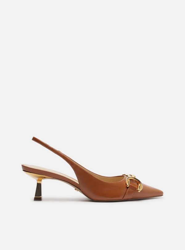 Scarpin Marrom Couro Bico Fino Slingback Brid?o