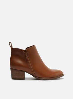 Bota Marrom Couro Cano Curto Salto Baixo Z?per